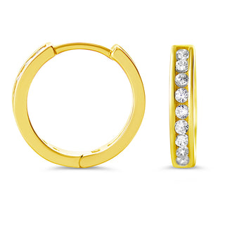 Channel Set CZ Huggie Earrings - Yellow Gold
