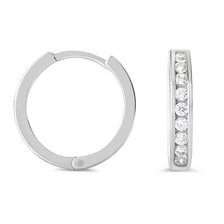 Channel Set CZ Huggie Earrings - White Gold