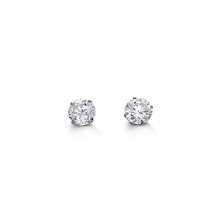 Round CZ Studs , 6MM - White Gold