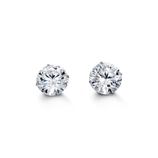 Round CZ Studs , 8MM - White Gold
