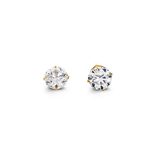 Round CZ Studs , 7MM - Yellow Gold