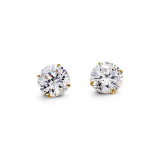 Round CZ Studs , 8MM - Yellow Gold