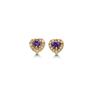 Heart-Shaped CZ Stud Earrings - February