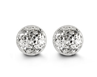 Diamond-Cut Ball Stud Earrings - 10MM - White Gold