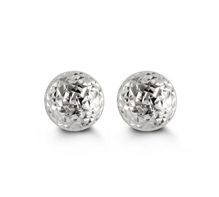 Diamond-Cut Ball Stud Earrings - 7MM - White Gold