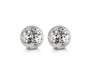 Diamond-Cut Ball Stud Earrings - 8MM - White Gold