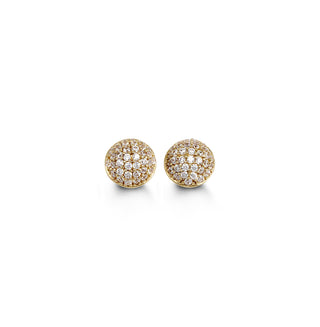 Round Pave CZ Stud Earrings - Yellow Gold