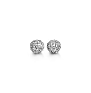 Round Pave CZ Stud Earrings - White Gold