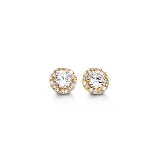 Round Halo CZ Stud Earrings, Small - Yellow Gold