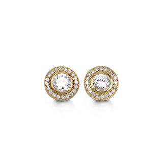 Bezel Halo Stud Earrings - Yellow Gold