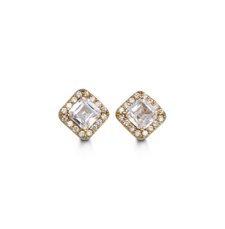 Square Halo Stud Earrings - Yellow Gold