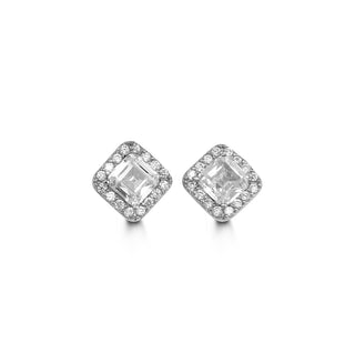 Square Halo Stud Earrings - White Gold