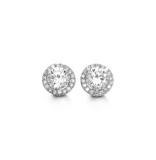Round Halo Stud Earrings, Large - White Gold