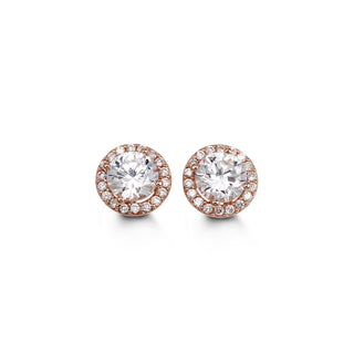 Round Halo Stud Earrings, Large - Rose Gold