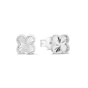 Mini Clover Stud Earrings - White Gold