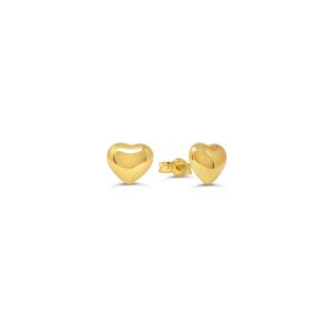 Puffed Heart Stud Earrings - Yellow Gold