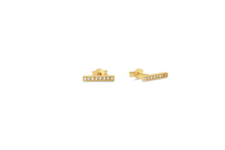 CZ Bar Stud Earrings - Yellow Gold