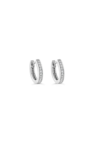 Mini Channel Set Huggie Earrings - White Gold