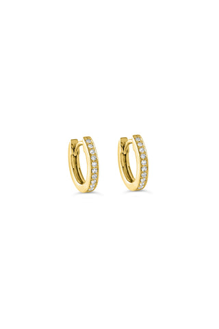 Mini Channel Set Huggie Earrings - Yellow Gold