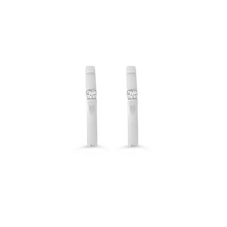 Single Diamond Huggie Earrings - White Gold