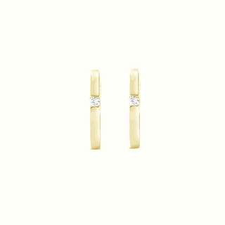 Single Diamond Huggie Earrings - Yellow Gold