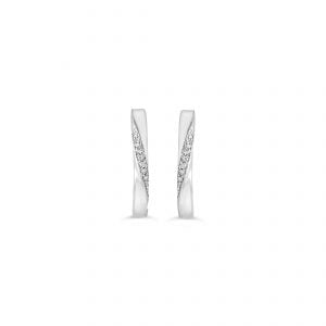 Twist Pave Set Huggie Earrings - White Gold