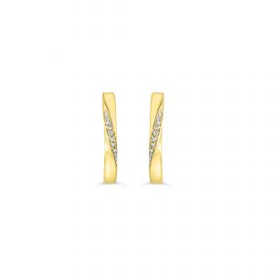 Twist Pave Set Huggie Earrings - Yellow Gold