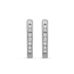 Channel Set Huggie Earrings - White Gold
