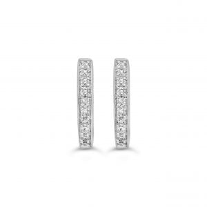 Oval 2 Row Claw Huggie Earrings - White Gold