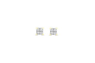 Mirage Princess Illusion Stud Earrings , 0.05ct - Yellow Gold