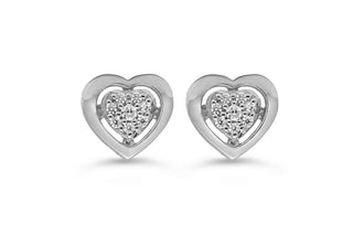 Pave Heart Stud Earrings - White Gold