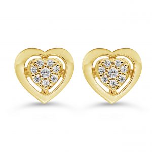 Pave Heart Stud Earrings - Yellow Gold