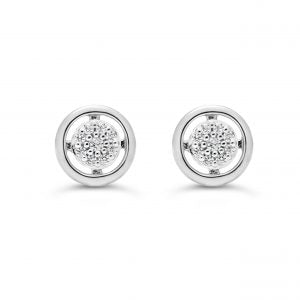 Pave Circle Stud Earrings - White Gold