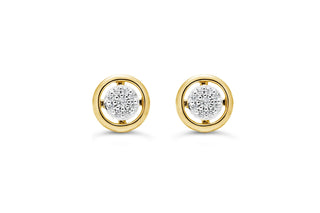 Pave Circle Stud Earrings - Yellow Gold