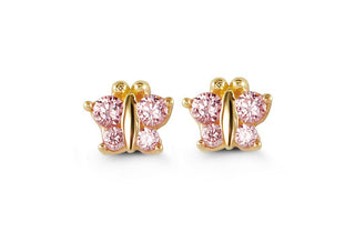 14K Gold Butterfly CZ Screwback Stud Earrings