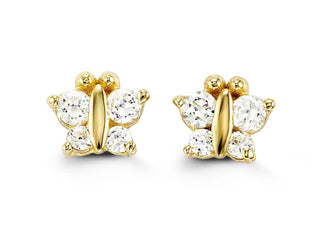 14K Gold Butterfly CZ Screwback Stud Earrings
