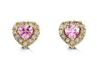 14K Gold Heart-Shaped CZ Screwback Stud Earrings