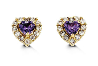 14K Gold Heart-Shaped CZ Screwback Stud Earrings