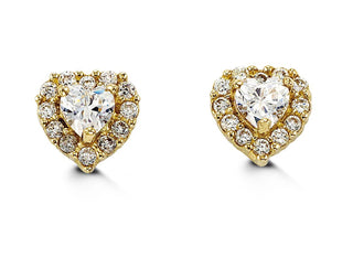 14K Gold Heart-Shaped CZ Screwback Stud Earrings