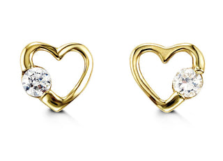 14K Gold Heart Single CZ Screwback Stud Earrings — 4027B