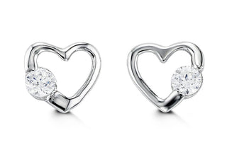 14K Gold Heart Single CZ Screwback Stud Earrings — 4027B