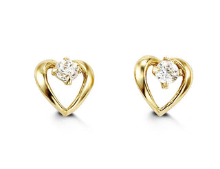 14K Gold Heart Single CZ Screwback Stud Earrings — 4030B
