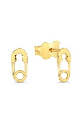 14K Gold Safety Pin Pushback Stud Earrings