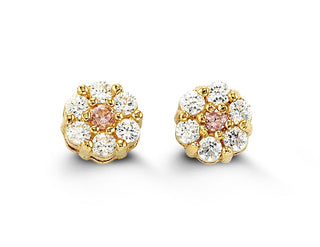 14K Gold Cluster Daisy-Shaped CZ Stud Earrings