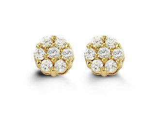 14K Gold Cluster Daisy-Shaped CZ Stud Earrings