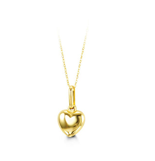 10K Gold Puffed Heart Pendant, Cable Chain