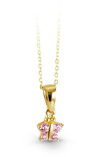 10K Gold Butterfly CZ Pendant, Cable Chain