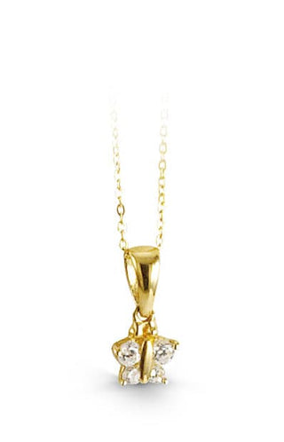 10K Gold Butterfly CZ Pendant, Cable Chain