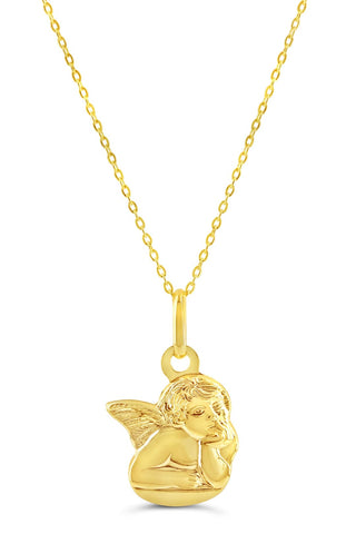 10K Gold Guardian Angel Pendant, Cable Chain
