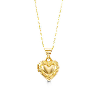 10K Gold Heart Locket  Pendant, Cable Chain